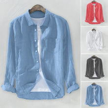 Load image into Gallery viewer, 2019 Summer Men's Baggy Solid Cotton Linen Long Sleeve Button Pocket Plus Size M-3XL hawaiian shirt camisa masculina streetwear