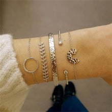 Load image into Gallery viewer, 5 Pcs/ Set Women Bracelets Set Personality Mosaic Crystal Compass Opening Arrow Knot Round Chain Exquisite Shiny Party Jewelry
