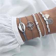 Load image into Gallery viewer, 5 Pcs/ Set Women Bracelets Set Personality Mosaic Crystal Compass Opening Arrow Knot Round Chain Exquisite Shiny Party Jewelry