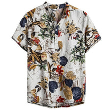 Load image into Gallery viewer, KANCOOLD Summer Man Shirt Mens Ethnic Printed Stand Collar Cotton Linen Short Sleeve Loose Hawaiian Henley Shirt hawaiian shirt

